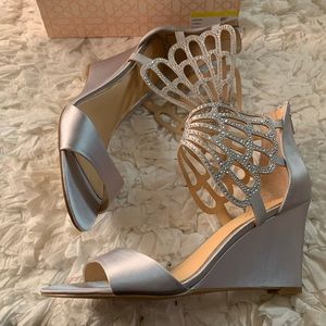 Silver Satin Wedges by Jewel by Badgley Mischka